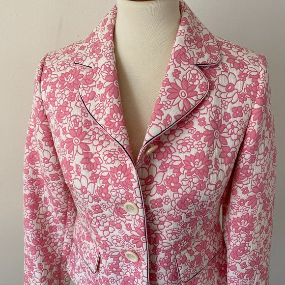 Ann Taylor Loft Pink Retro Flower Print Blazer Jacket size 4 - Picture 7 of 15